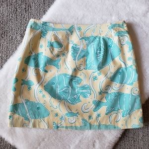 Lilly Pulitzer Vintage White Label South Ocean Blvd Skirt Green Yellow Fish Sz 8